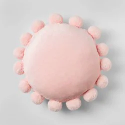 Round Plush Kids' Pillow with Pom-Poms Pink - Pillowfort™: Sensory Friendly Decorative Throw Pillow, OEKO-TEX Certified