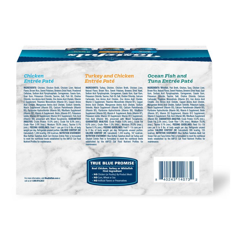 slide 2 of 11, Blue Buffalo Tastefuls Natural Pate Wet Cat Food Variety Pack Chicken, Turkey & Chicken and Seafood & Tuna - 5.5oz/12ct, 12 ct; 5.5 oz