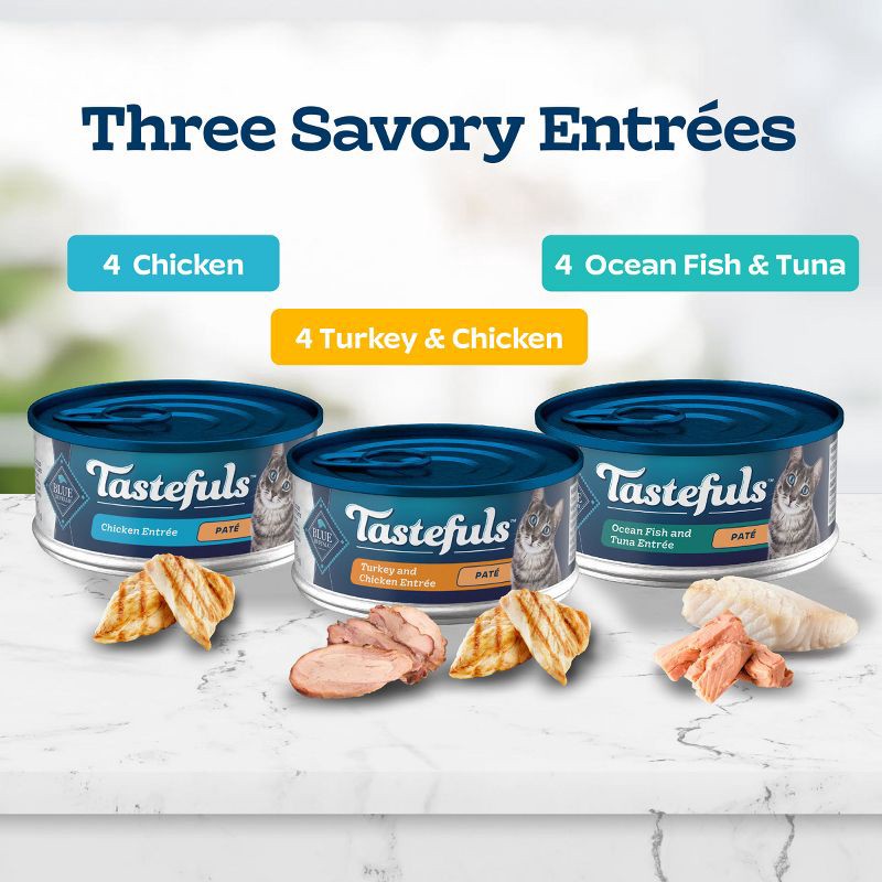slide 4 of 11, Blue Buffalo Tastefuls Natural Pate Wet Cat Food Variety Pack Chicken, Turkey & Chicken and Seafood & Tuna - 5.5oz/12ct, 12 ct; 5.5 oz
