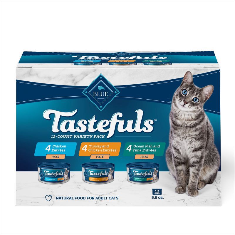 slide 1 of 11, Blue Buffalo Tastefuls Natural Pate Wet Cat Food Variety Pack Chicken, Turkey & Chicken and Seafood & Tuna - 5.5oz/12ct, 12 ct; 5.5 oz