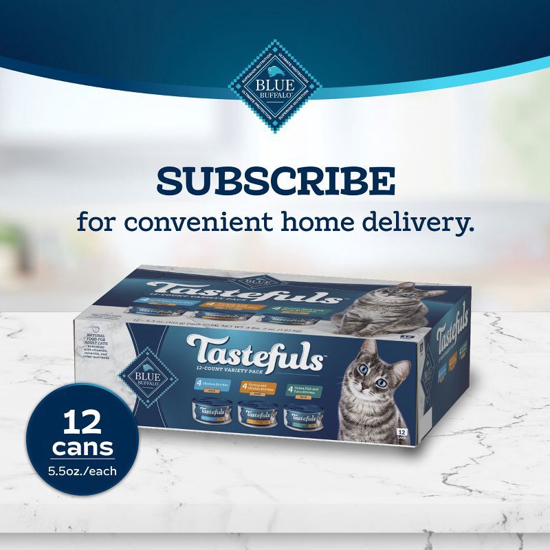 slide 11 of 11, Blue Buffalo Tastefuls Natural Pate Wet Cat Food Variety Pack Chicken, Turkey & Chicken and Seafood & Tuna - 5.5oz/12ct, 12 ct; 5.5 oz