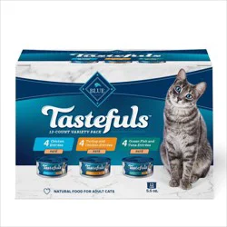 Blue Buffalo Tastefuls Natural Pate Wet Cat Food Variety Pack Chicken, Turkey & Chicken and Seafood & Tuna - 5.5oz/12ct