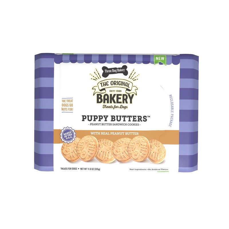 slide 1 of 7, Three Dog Bakery Puppy Peanut Butter Dog Treats - 11.8oz, 11.8 oz