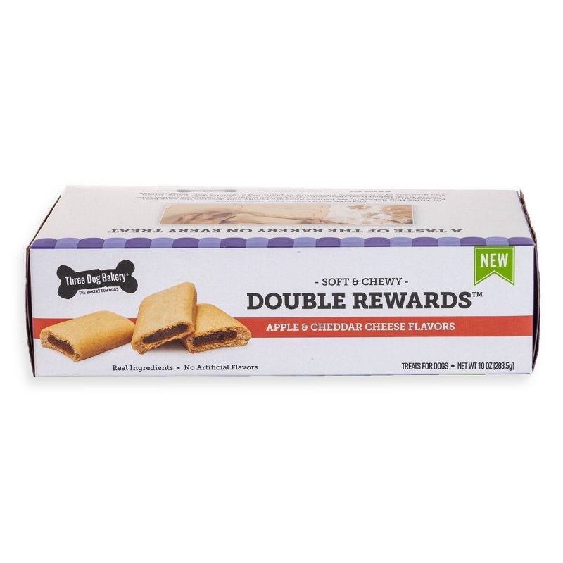 slide 4 of 10, Three Dog Bakery Double Rewards Chewy with Apple and Cheese Flavor Dog Treats - 10oz, 10 oz