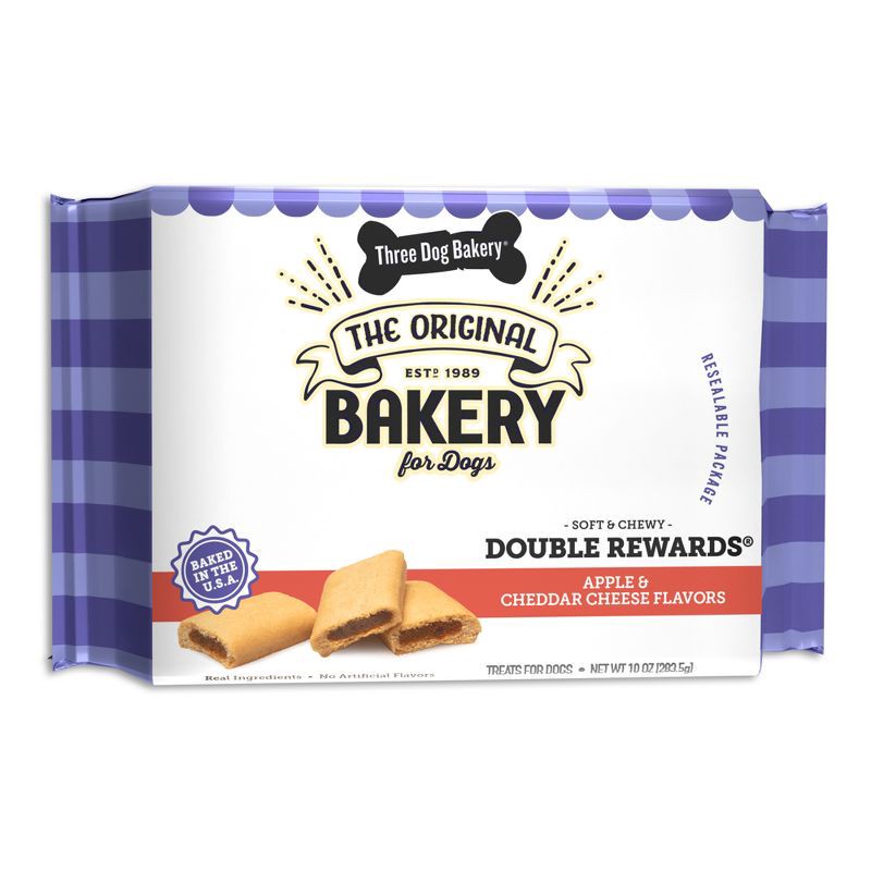 slide 1 of 7, Three Dog Bakery Double Rewards Chewy with Apple and Cheese Flavor Dog Treats - 10oz, 10 oz