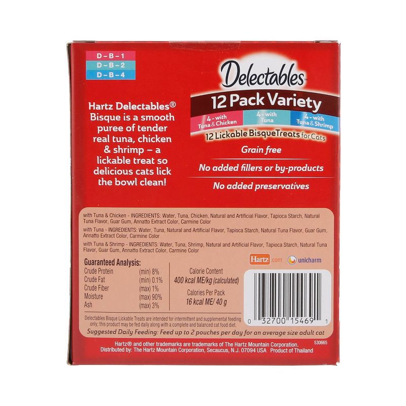 slide 3 of 3, Hartz Delectables Bisque Tuna, Shrimp & Chicken Cat Treats Variety Pack - 16.8oz/12ct, 16.8 oz, 12 ct