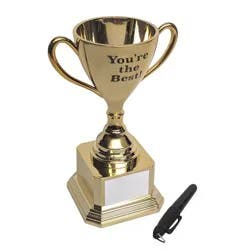 Dry Erase Trophy Cup: Black Plastic Figurine for Father's Day & Birthday by Paper Riot Co.