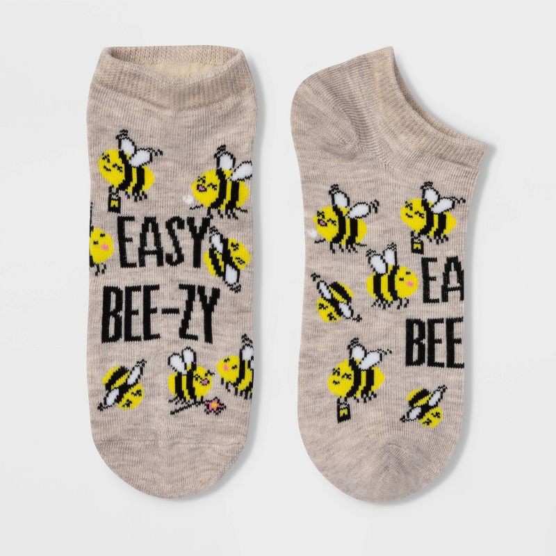 slide 1 of 2, Women's 'Easy Beezy' Bee Low Cut Socks - Oatmeal Heather 4-10, 1 ct