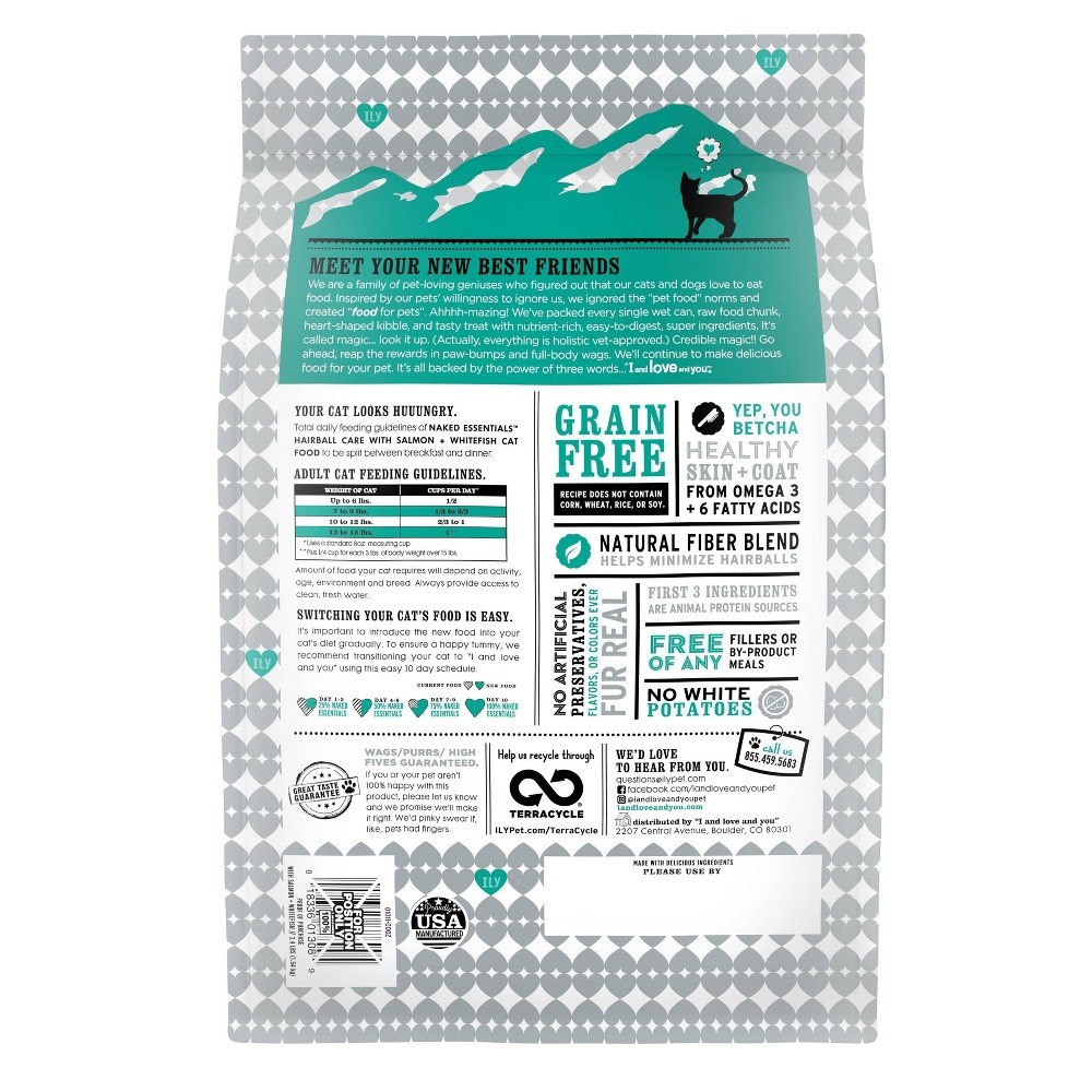 slide 2 of 4, I and Love and You Naked Essentials Hairball Control with Salmon & Whitefish Adult Premium Dry Cat Food - 3.4, 1 ct
