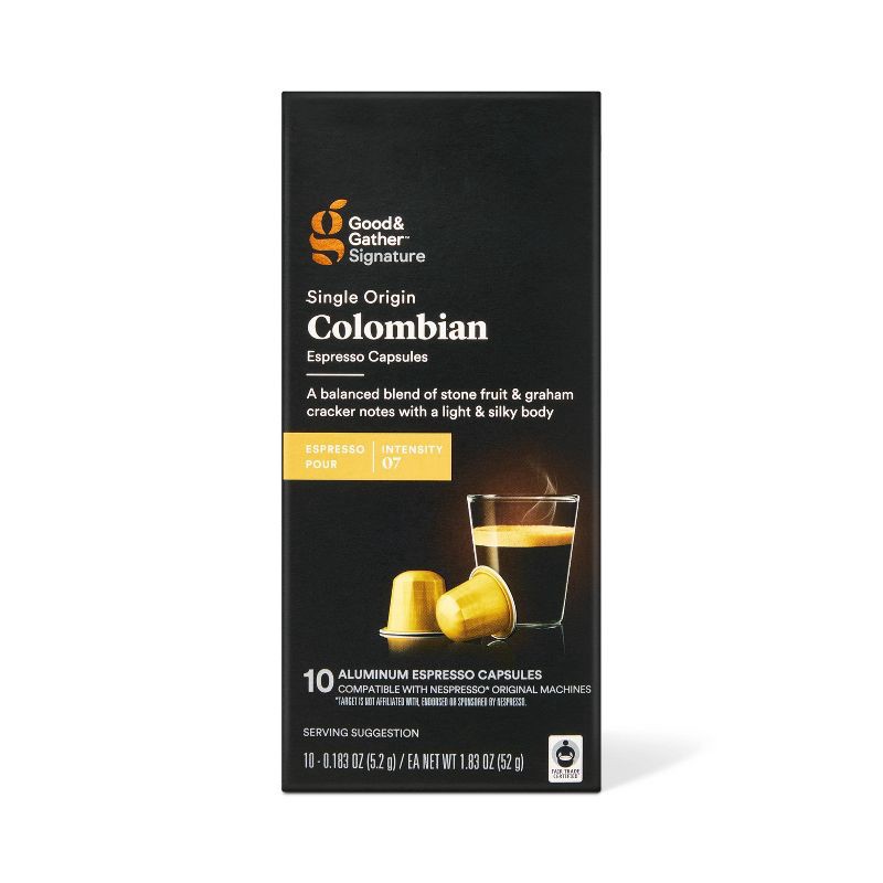 slide 1 of 4, Signature Single Origin Colombian Espresso Roast Coffee Pods - 10ct - Good & Gather™, 10 ct