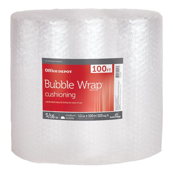 slide 1 of 2, Office Depot Brand Medium Bubble Wrap, 5/16&Rdquo; Thick, Clear, 12&Rdquo;X100, 1 ct