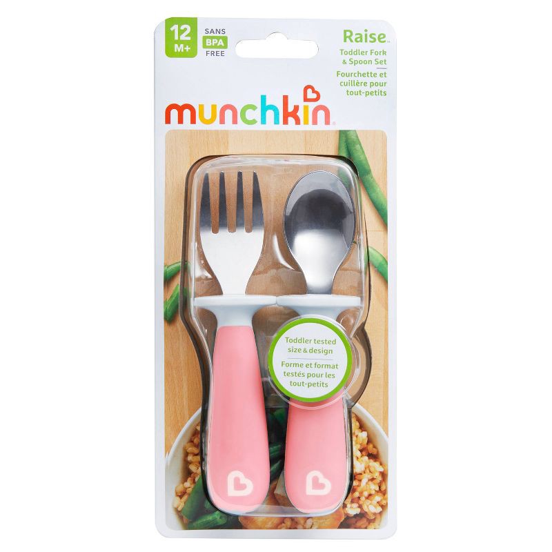 slide 6 of 6, Munchkin Raise Toddler Fork and Spoon Set - 2pk – Pink, 1 ct