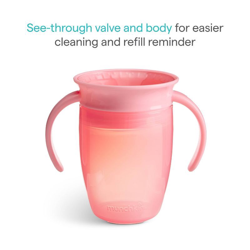 slide 3 of 6, Munchkin Miracle 360 Trainer Cup 7oz/2pk - Pink/Purple: BPA-Free Plastic, Silicone Lid, Portable Sippy Cups for Kids, 2 ct; 7 oz