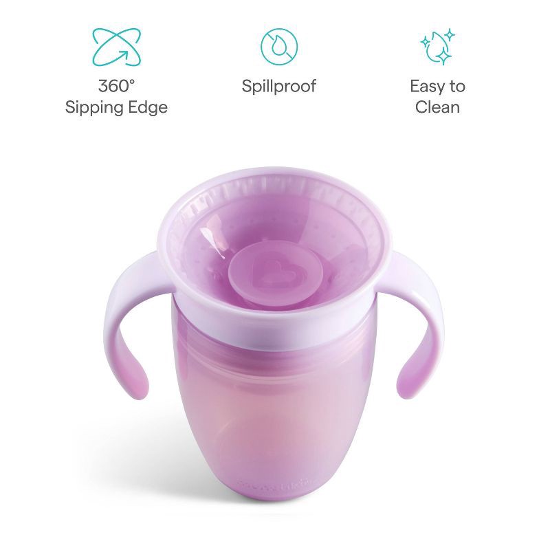 slide 4 of 6, Munchkin Miracle 360 Trainer Cup 7oz/2pk - Pink/Purple: BPA-Free Plastic, Silicone Lid, Portable Sippy Cups for Kids, 2 ct; 7 oz