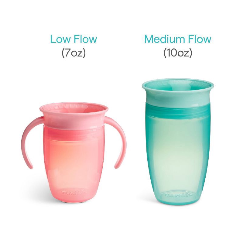 slide 5 of 6, Munchkin Miracle 360 Trainer Cup 7oz/2pk - Pink/Purple: BPA-Free Plastic, Silicone Lid, Portable Sippy Cups for Kids, 2 ct; 7 oz
