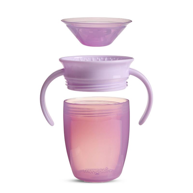 slide 6 of 6, Munchkin Miracle 360 Trainer Cup 7oz/2pk - Pink/Purple: BPA-Free Plastic, Silicone Lid, Portable Sippy Cups for Kids, 2 ct; 7 oz