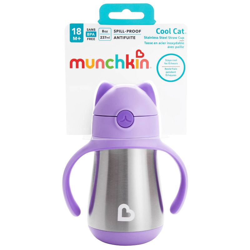 slide 4 of 4, Munchkin Cool Cat Stainless Steel Straw Cup - Purple - 8oz, 8 oz