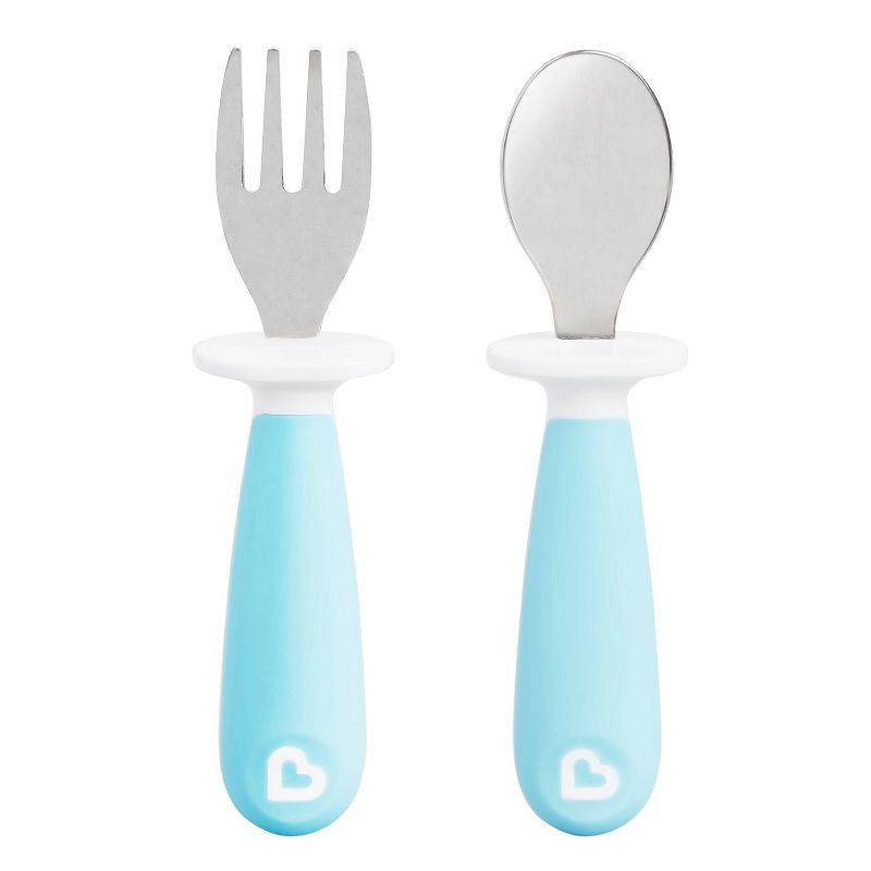 slide 1 of 6, Munchkin Raise Toddler Fork and Spoon Set - 2pk – Blue, 1 ct