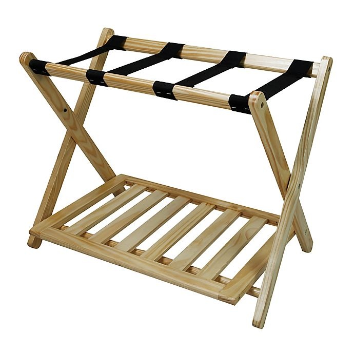 slide 1 of 16, Casual Home Hotel-Style Folding Luggage Rack with Shelf - Natural, 1 ct