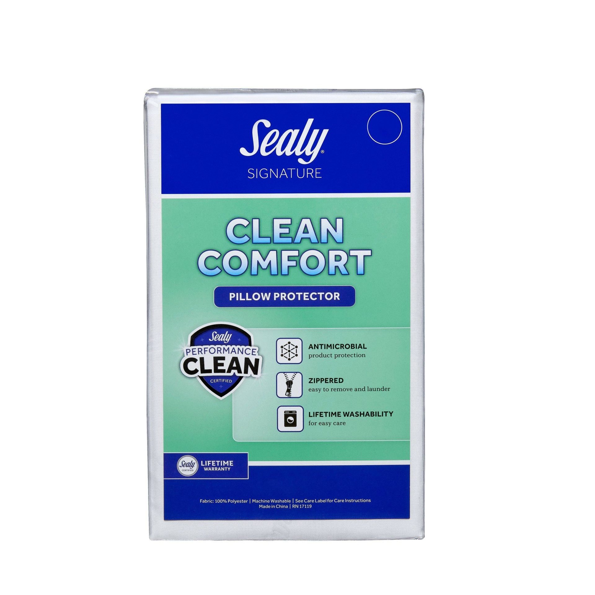 slide 1 of 7, Sealy Standard Clean Comfort Antimicrobial Pillow Protector White, 1 ct