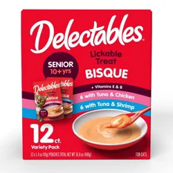 Hartz Delectables Bisque Senior Tuna, Chicken & Shrimp Cat Treats Variety Pack - 16.8oz/12ct