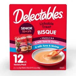 Hartz Delectables Bisque Senior Tuna, Chicken & Shrimp Cat Treats Variety Pack - 16.8oz/12ct