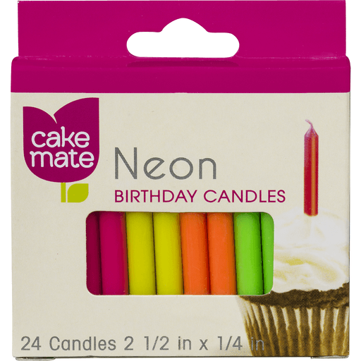 slide 9 of 9, Cake Mate 2.5 Inch Neon Birthday Candles 24 ea, 24 ct