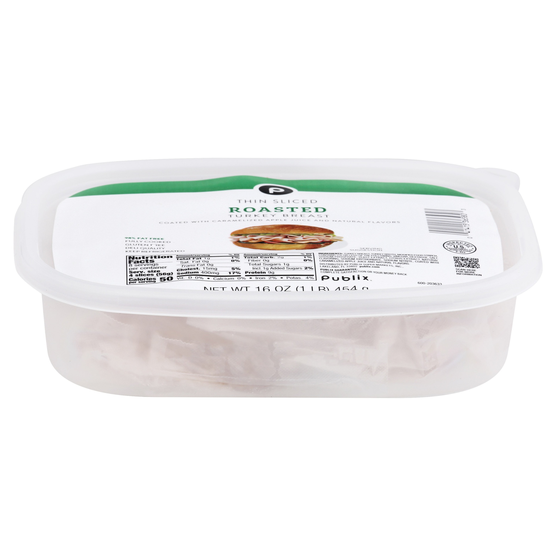 slide 1 of 1, Publix Thin Sliced Roasted Turkey Breast, 16 oz