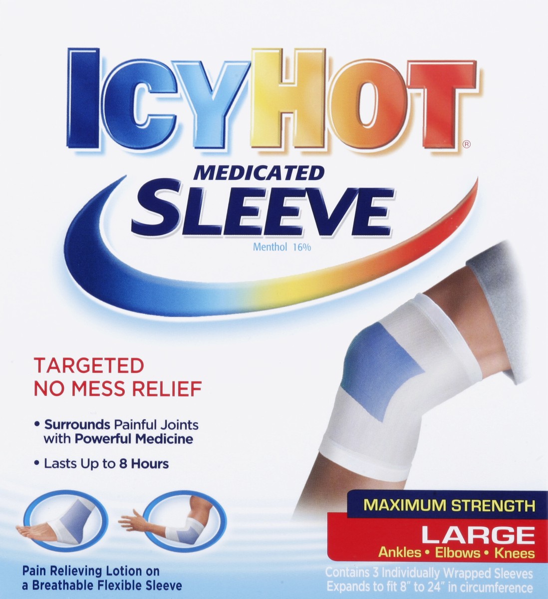 slide 5 of 6, Icy Hot Maximum Strength Large Medicated Sleeve, 3 ct