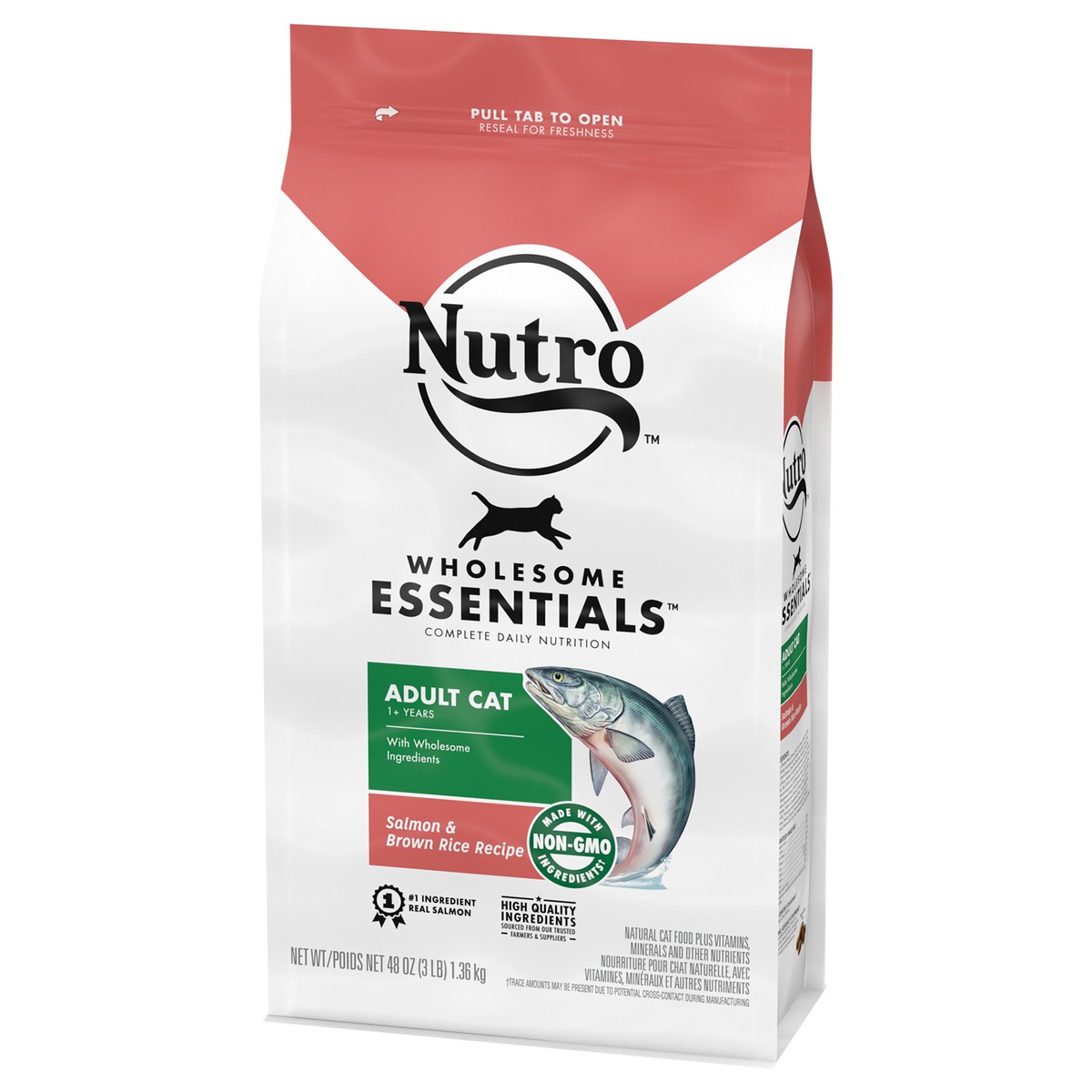 slide 8 of 9, NUTRO WHOLESOME ESSENTIALS Adult Natural Dry Cat Food Salmon & Brown Rice Recipe, 3 lb. Bag, 48 oz