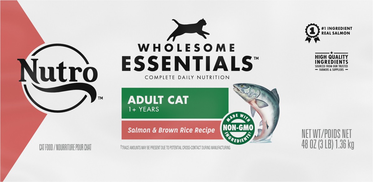 slide 4 of 9, NUTRO WHOLESOME ESSENTIALS Adult Natural Dry Cat Food Salmon & Brown Rice Recipe, 3 lb. Bag, 48 oz