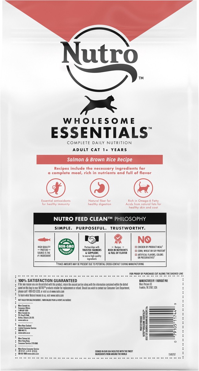 slide 5 of 9, NUTRO WHOLESOME ESSENTIALS Adult Natural Dry Cat Food Salmon & Brown Rice Recipe, 3 lb. Bag, 48 oz