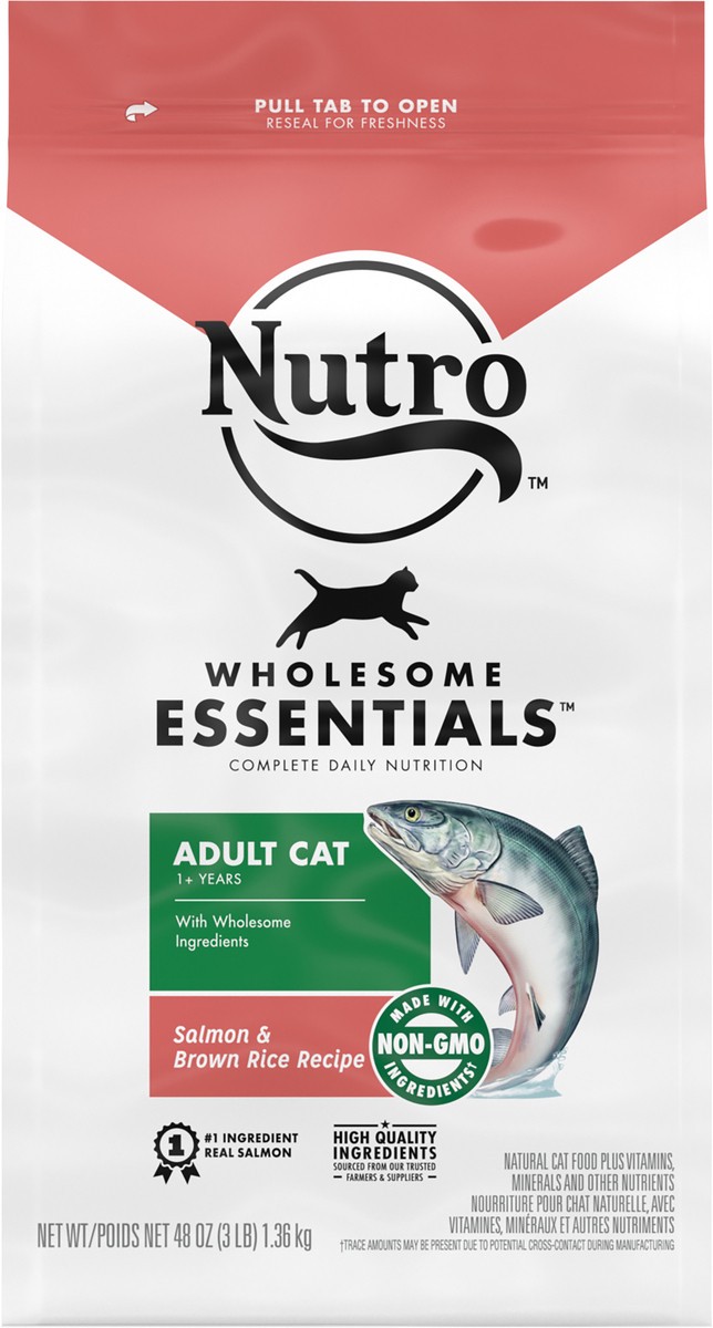 slide 9 of 9, NUTRO WHOLESOME ESSENTIALS Adult Natural Dry Cat Food Salmon & Brown Rice Recipe, 3 lb. Bag, 48 oz