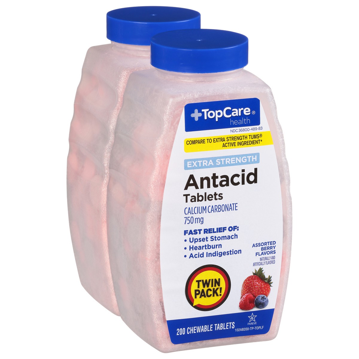 slide 11 of 15, TopCare Extra Strength Antacid Chewable Tablets 2Pk Assorted Berry Flavors, 200 ct