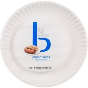 slide 1 of 1, Just the Basics Green Label 9 Inch Paper Plates, 100 ct