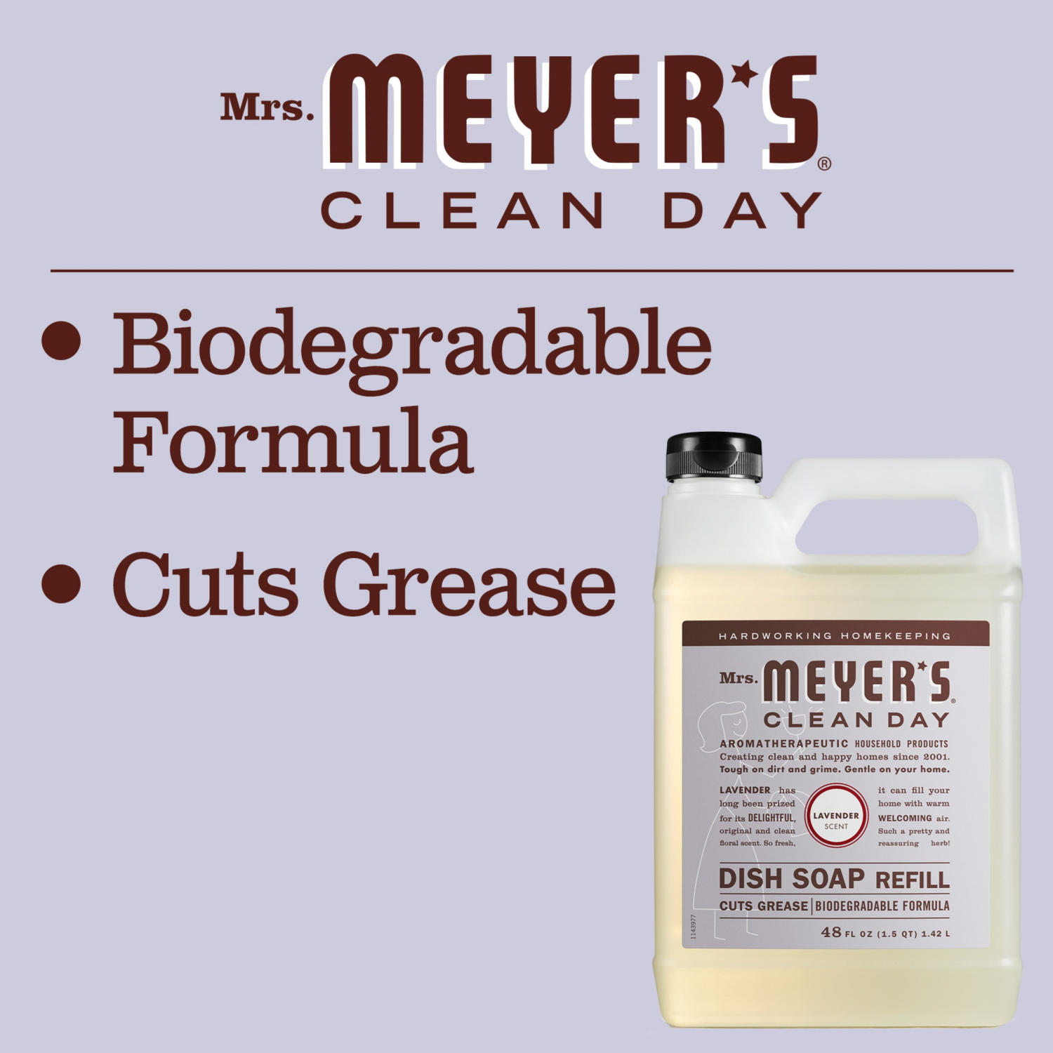 slide 4 of 5, Mrs. Meyer's Clean Day Liquid Dish Soap Refill, Lavender Scent, 48 Ounce Bottle, 48 fl oz