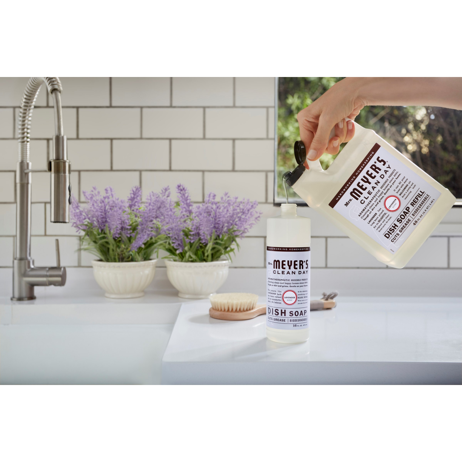 slide 5 of 5, Mrs. Meyer's Clean Day Liquid Dish Soap Refill, Lavender Scent, 48 Ounce Bottle, 48 fl oz