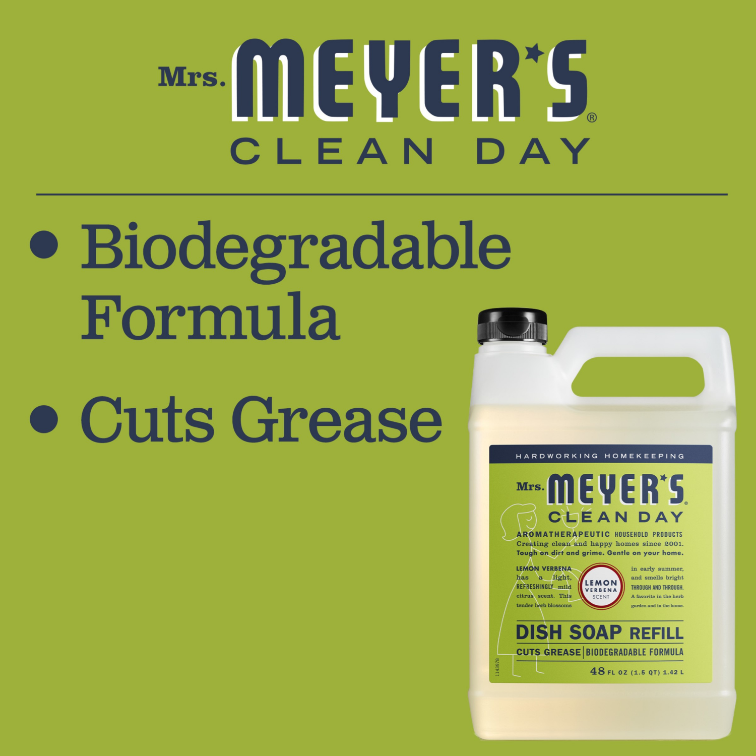slide 6 of 6, Mrs. Meyer's Refill Lemon Verbena Dish Soap 48 oz, 48 oz