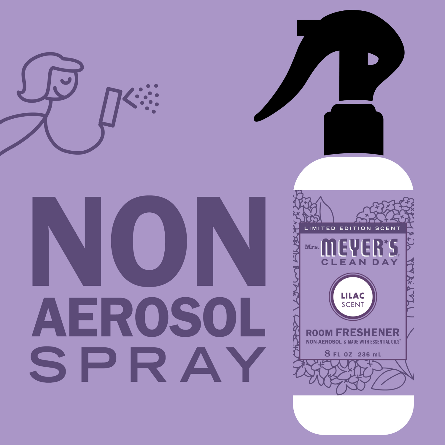 slide 3 of 6, Mrs. Meyer's Clean Day Room Freshener, Lilac Scent, 8 Ounce Non-Aerosol Spray Bottle, 8 oz