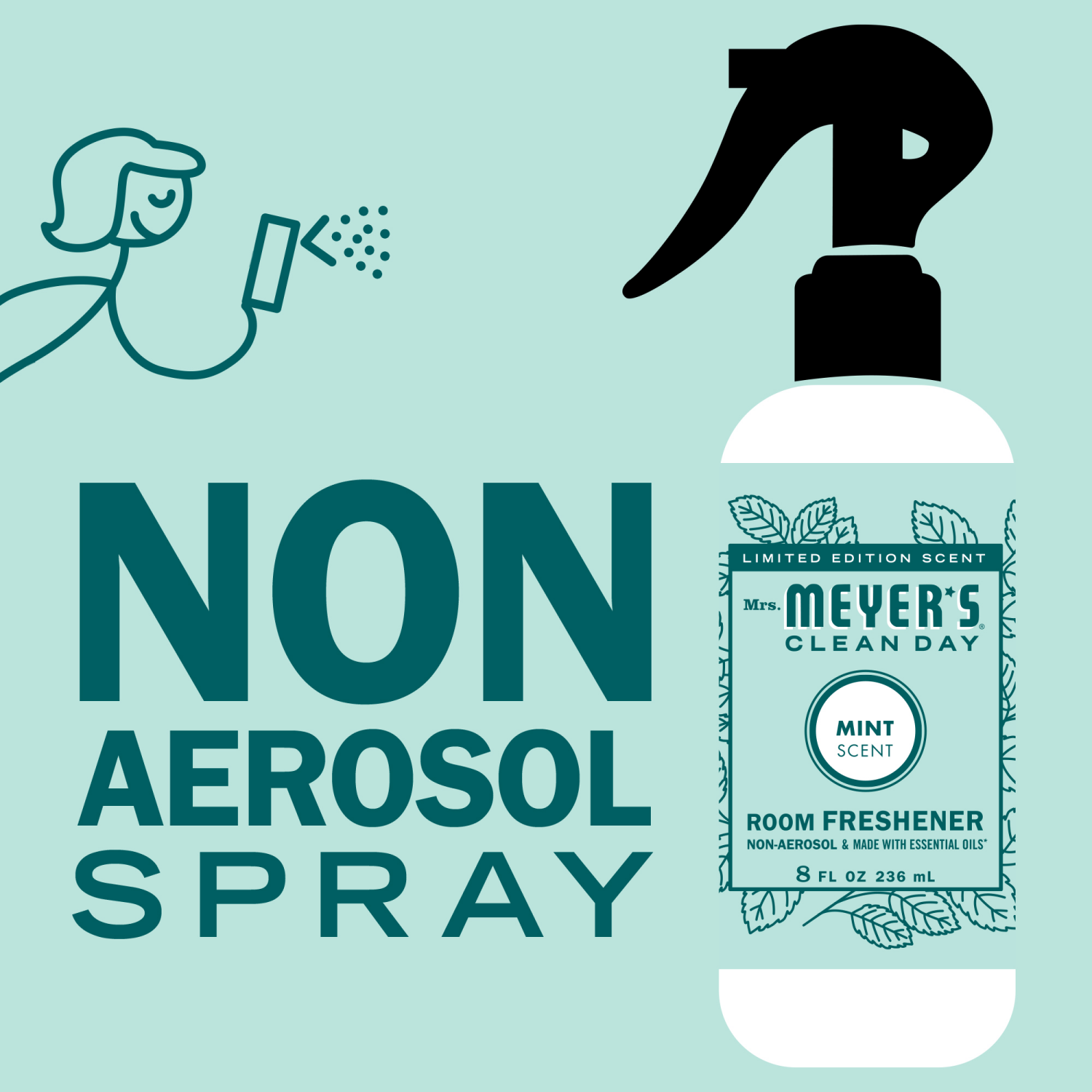 slide 6 of 6, Mrs. Meyer's Clean Day Room Freshener, Mint Scent, 8 Ounce Non-Aerosol Spray Bottle, 8 oz