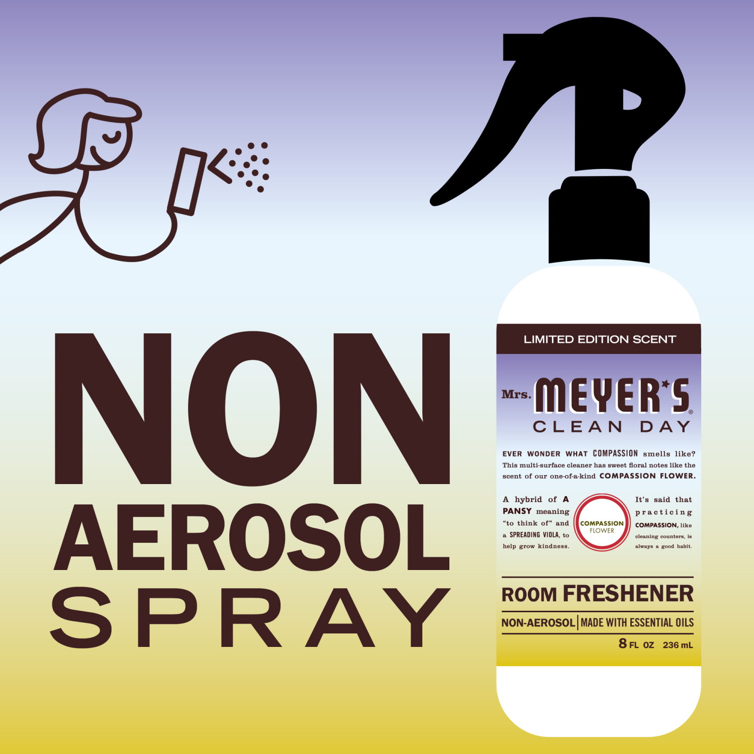 slide 4 of 5, Mrs. Meyer's Clean Day Non-Aerosol Compassion Flower Room Freshener 8 fl oz, 8 fl oz