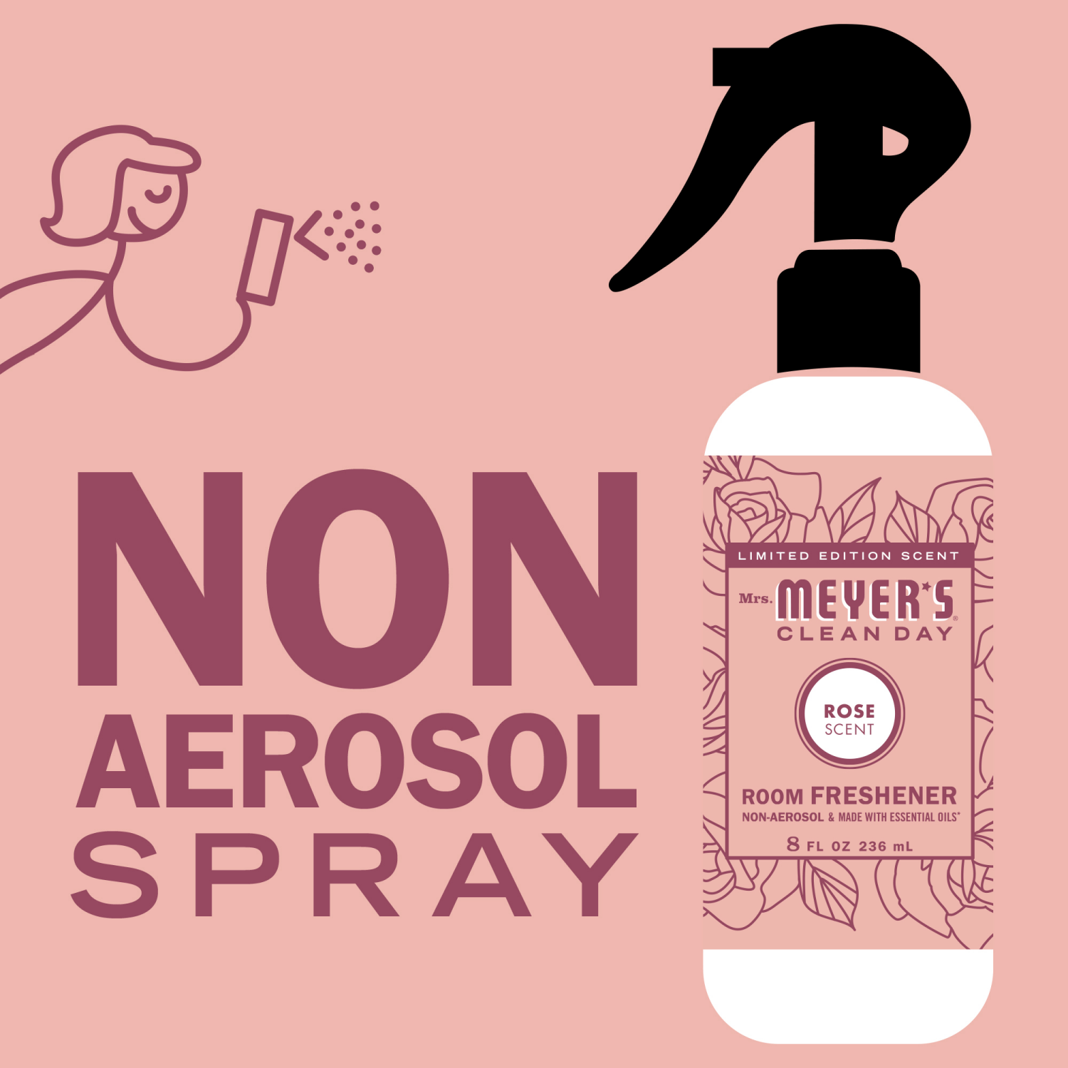 slide 2 of 6, Mrs. Meyer's Clean Day Room Freshener, Rose Scent, 8 Ounce Non-Aerosol Spray Bottle, 8 fl oz