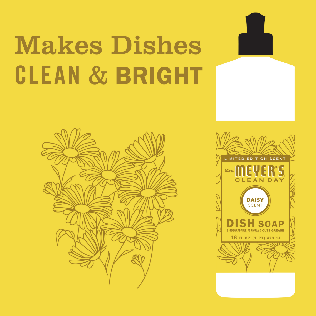 slide 2 of 21, Mrs. Meyer's Clean Day Liquid Dish Soap, Daisy Scent, 16 Ounce Bottle, 16 fl oz