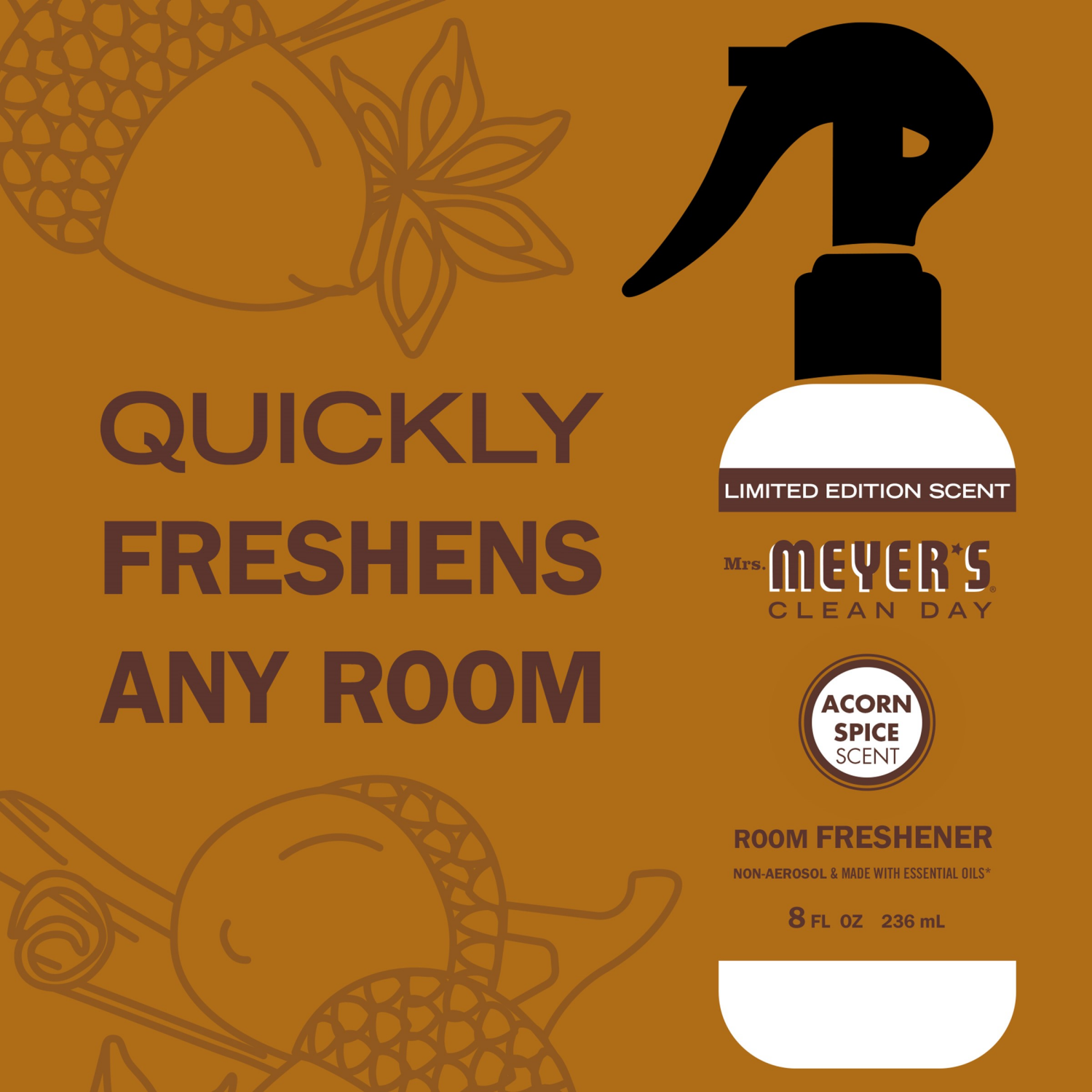 slide 5 of 5, Mrs. Meyer's Clean Day Acorn Spice Room Freshener, 8 fl oz