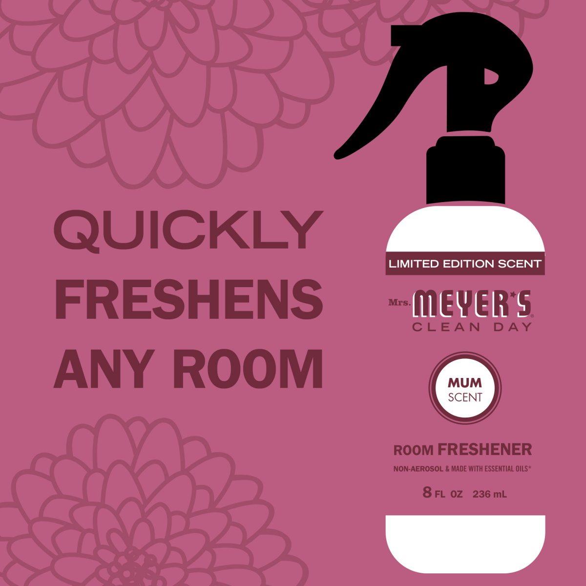 slide 2 of 4, Mrs. Meyer's Clean Day Room Freshener, Mum Scent, 8 Ounce Non-Aerosol Spray Bottle, 8 fl oz