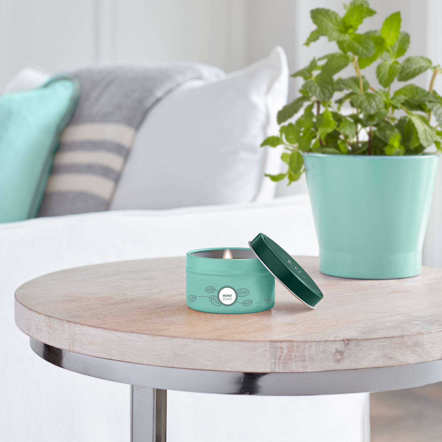 slide 4 of 6, Mrs. Meyer's Mrs. Meyer''s Clean Day Scented Soy Candle, Tin Candle, Mint Scent, 2.9 Ounce, 2.9 oz