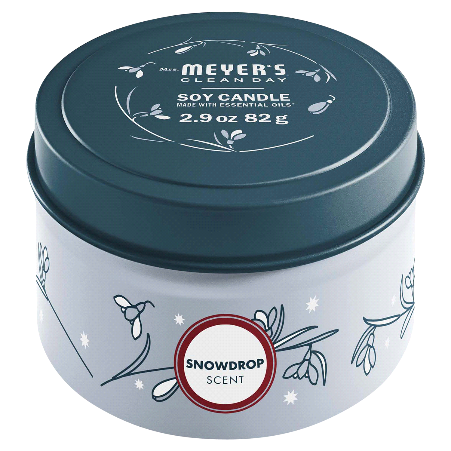 slide 1 of 5, Mrs. Meyer's Mrs. Meyer''s Clean Day Scented Soy Candle, Tin Candle, Snowdrop Scent, 2.9 oz, 2.9 oz