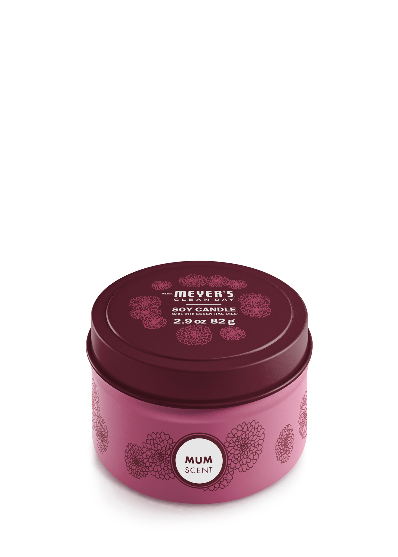 slide 1 of 5, Mrs. Meyers Clean Day Scented Soy Candle, Tin Candle, Mum Scent, 2.9 oz