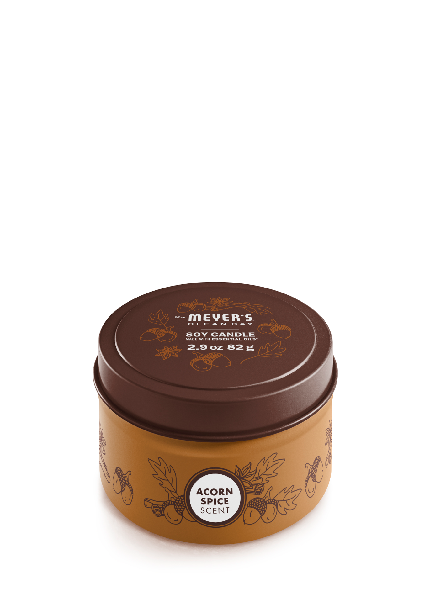 slide 1 of 5, Mrs. Meyer's Mrs. Meyer''s Clean Day Scented Soy Candle, Tin Candle, Acorn Spice Scent, 2.9 Ounce, 2.9 oz