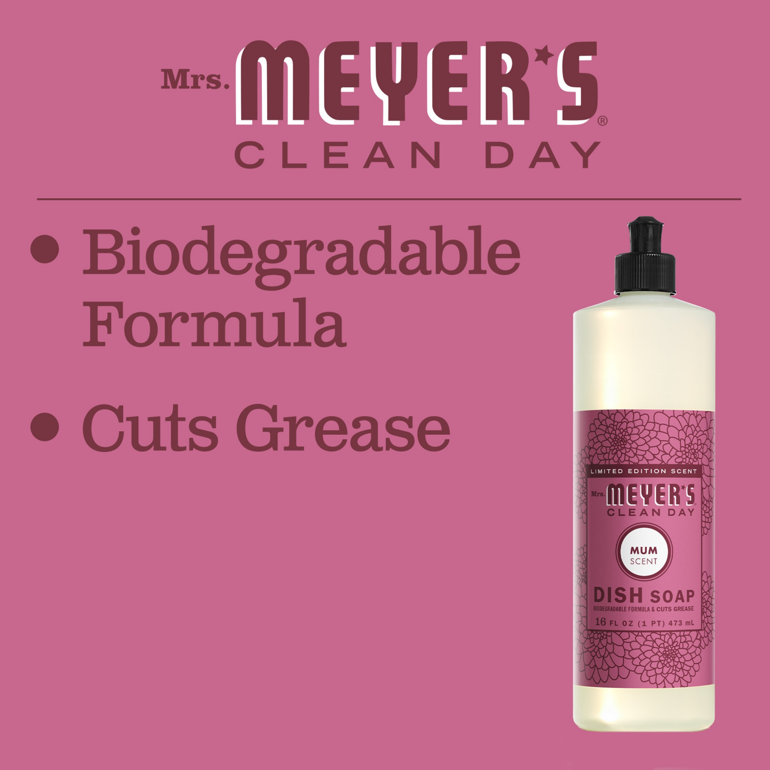 slide 6 of 6, Mrs. Meyer's Clean Day Mum Scent Dish Soap 16 fl oz, 16 fl oz